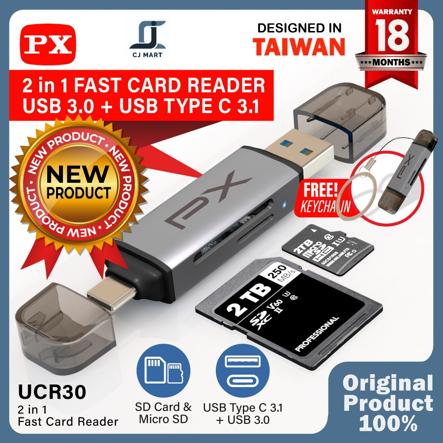 Card Reader USB 3.0 Type C Micro SD High Speed OTG 2 in 1 PX UCR30
