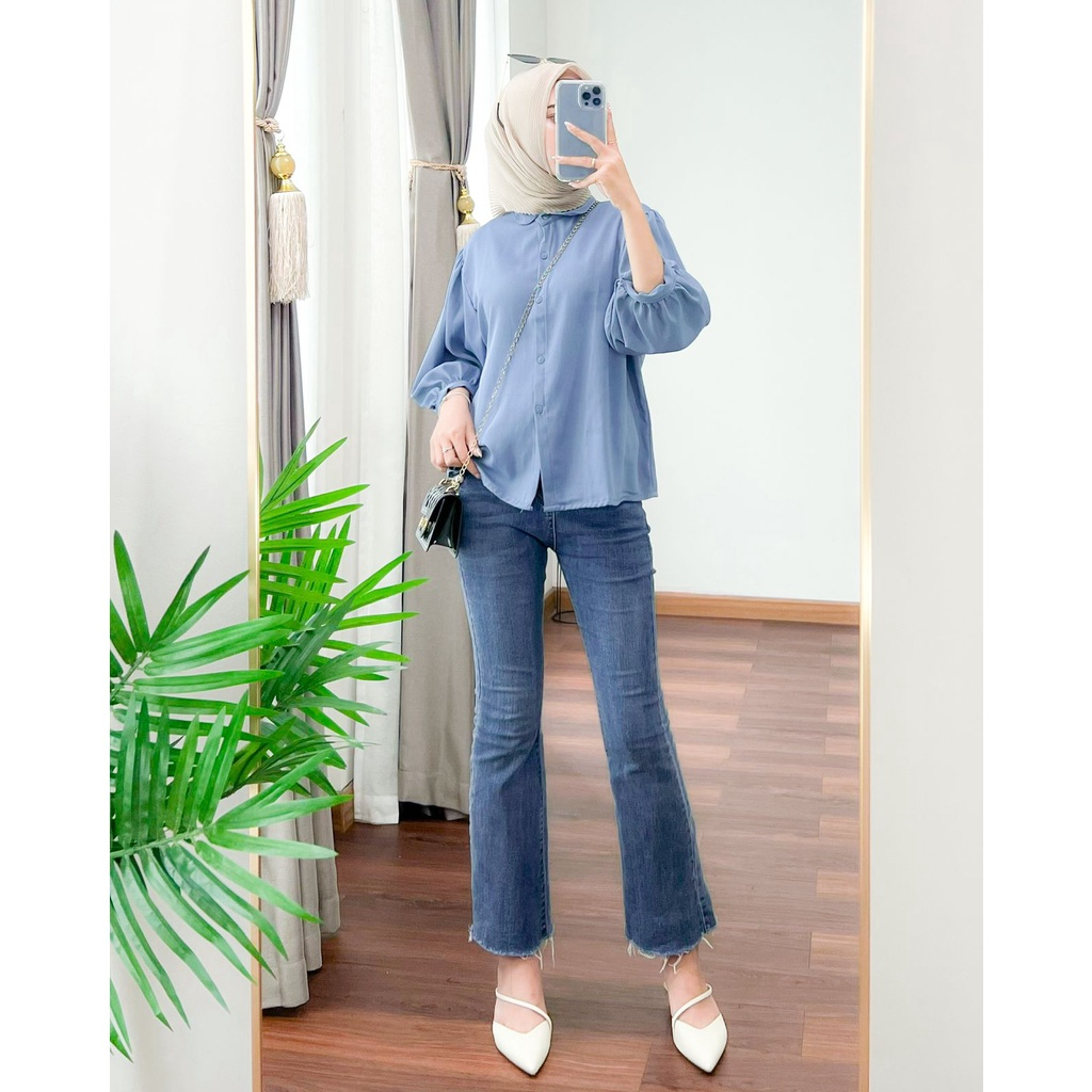 Blouse remaja bahan crinkle air flow lengan balon / atasan muslim wanita remaja kekinian viral / kem