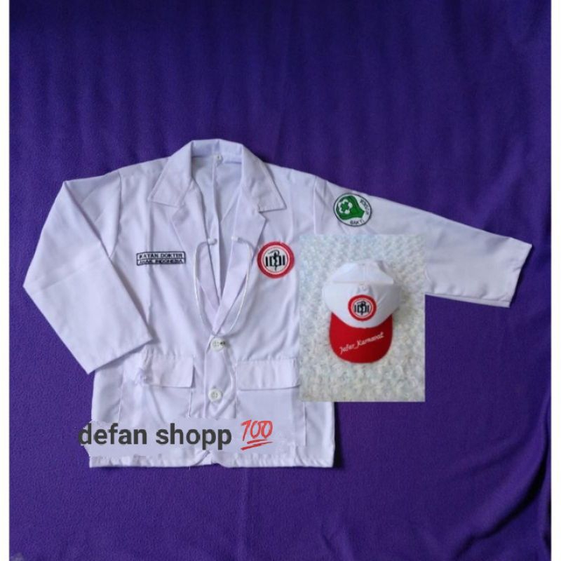 baju profesi jas dokter lengan panjang+lengan pendek+topi anak anak