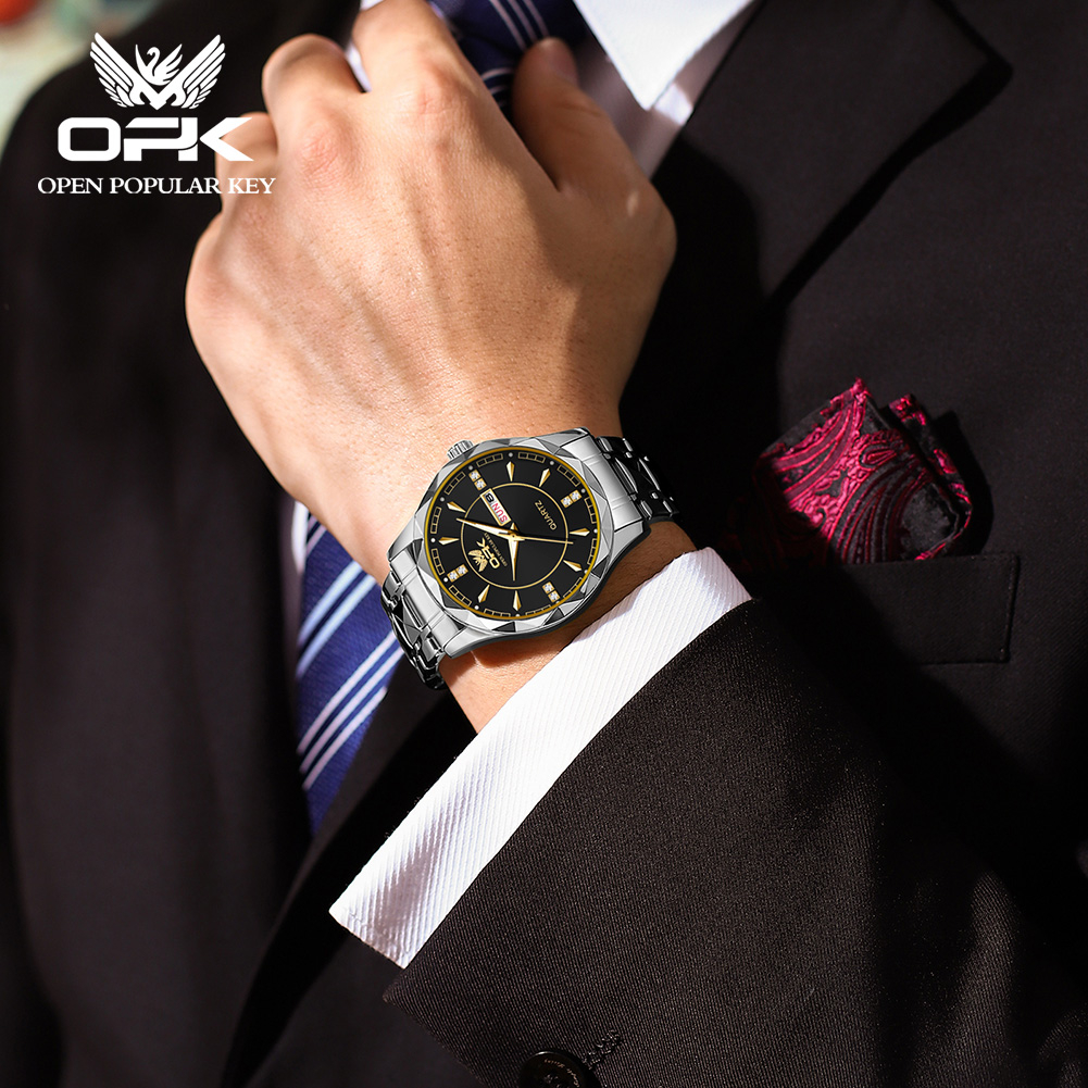 OPK Jam Tangan Pria Anti Air Original Cowok Terbaru 2024 Kalender Waterproof Stainless Steel Fashion Men Watch Model 8151-3