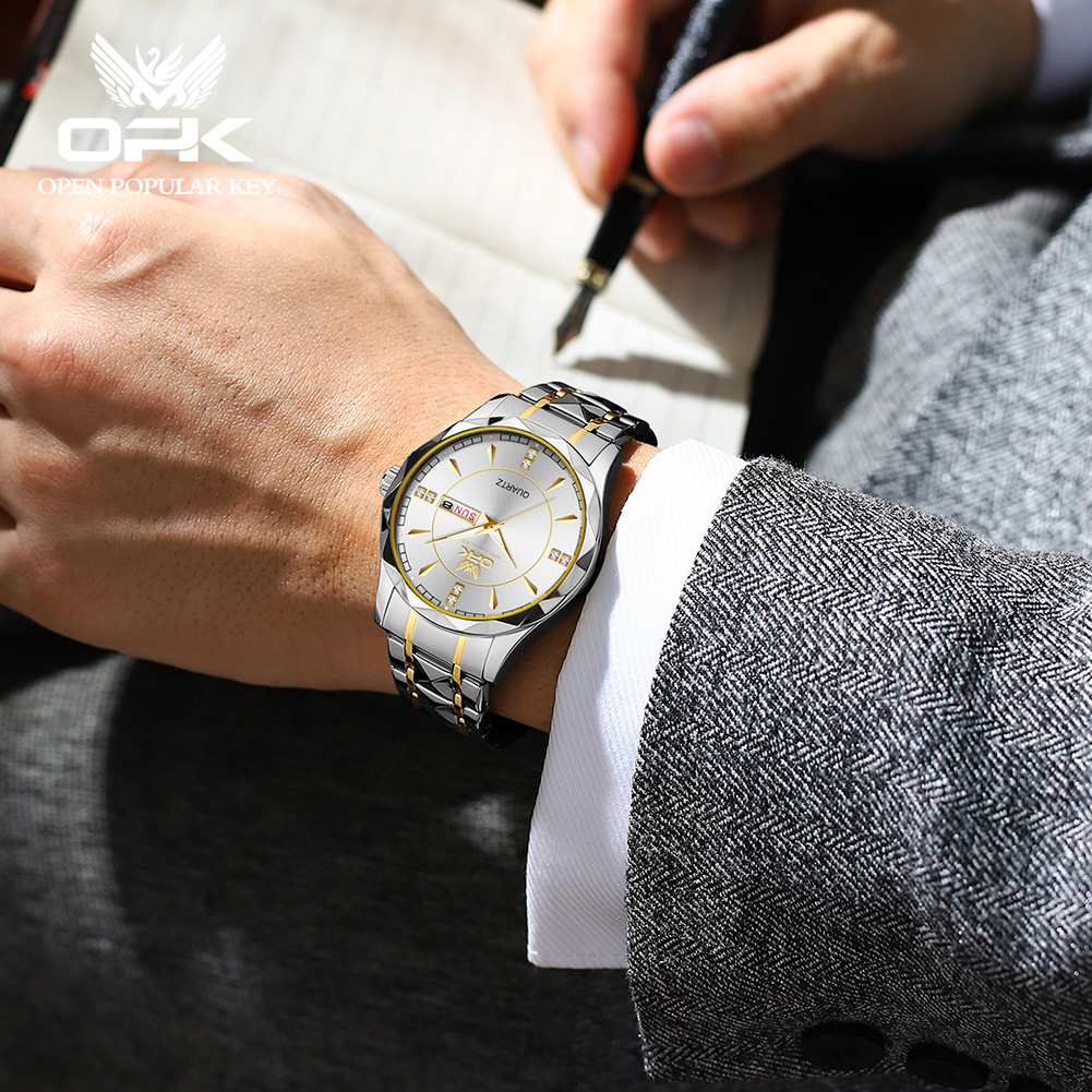 OPK Jam Tangan Pria Anti Air Original Cowok Terbaru 2024 Kalender Waterproof Stainless Steel Fashion Men Watch Model 8151-6