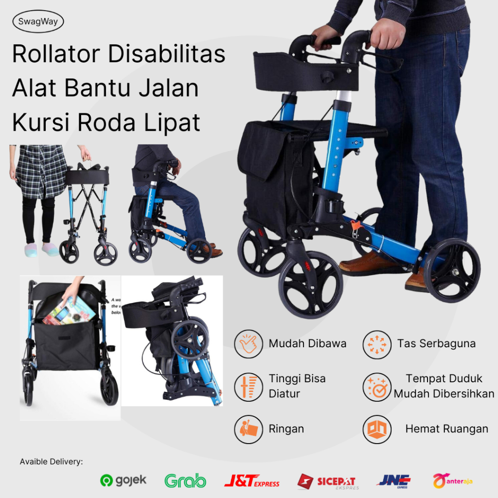 Alat Bantu Jalan Rollator Walker Disabilitas Kursi Roda Lansia Lipat Ringan