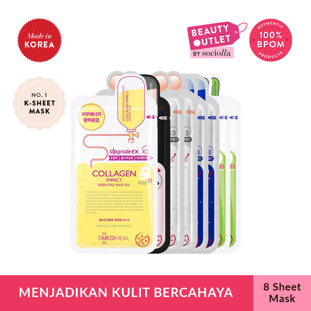 Mediheal Best Seller Essential Sheet Mask Bundle - 8 Masker wajah - Masker Wajah Terbaik - Skincare