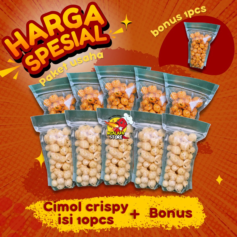 

Paket usaha cimol crispy isi 10pcs + bonus 1pcs
