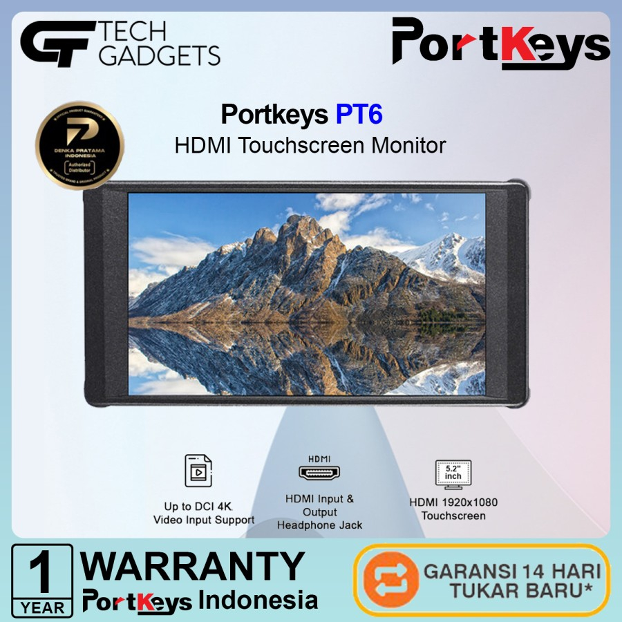 Portkeys PT6 5.2" Inch Touchscreen 4K HDMI Field Monitor Camera PT 6 Garansi Resmi