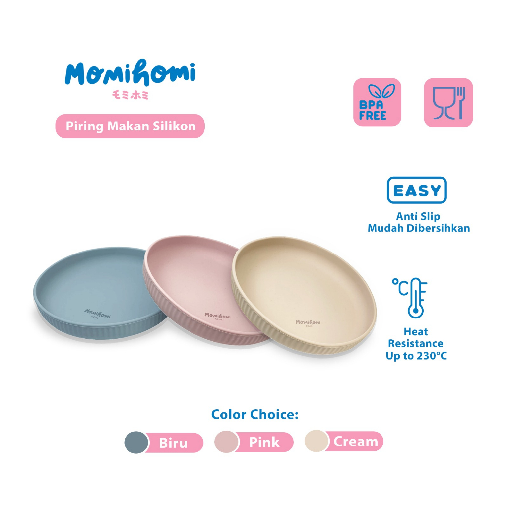 Momi Homi Piring Silikon Anti Slip Anti Pecah Anti Tumpah Sangat Aman Digunakan Anak Bayi Keperluan MPASI Silicone Suction Plate BPA FREE Tidak Geser Silikon Tebal Terbuat Dari Silicone Premium Todler Plate Tempat Makan Anak Bayi Baby Plate Alat Makan