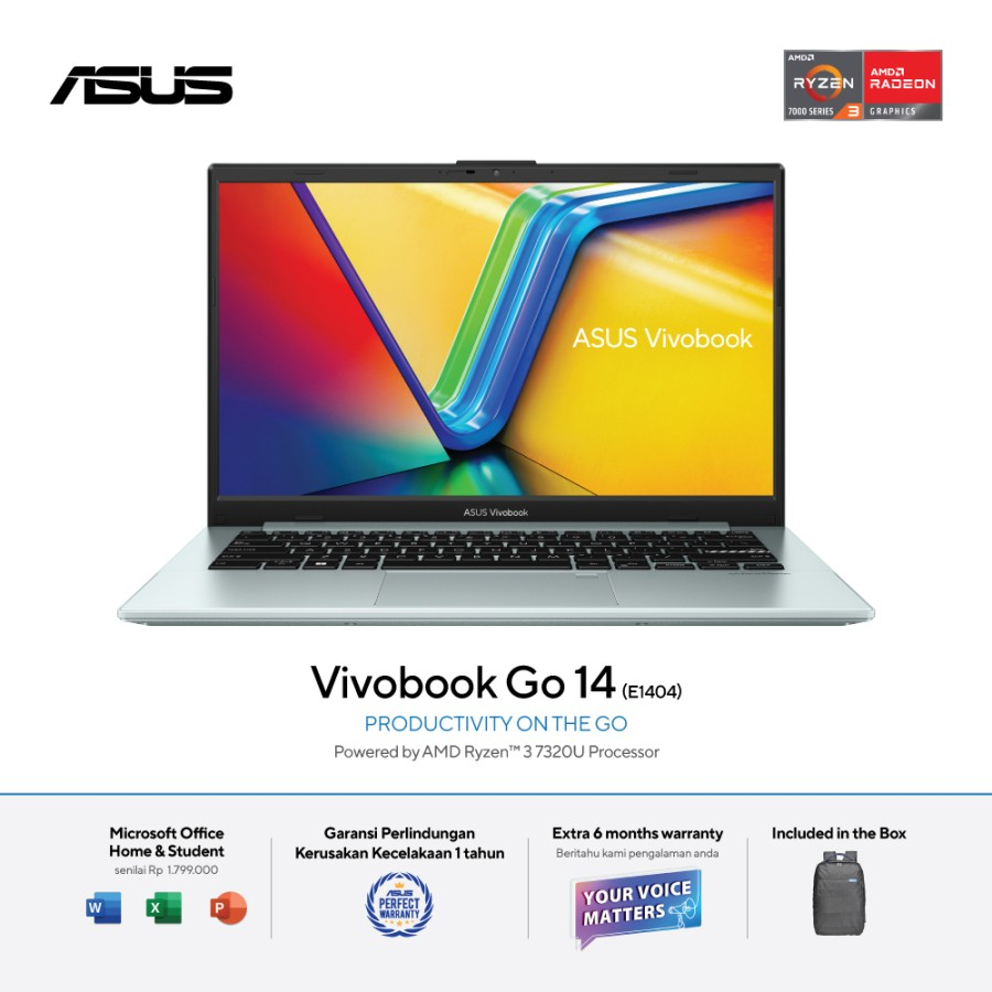 FREE TWS ASUS Vivobook Go 14 E1404 AMD Ryzen™ 3 7320U Mobile LPDDR5 8GB 512GB SSD Windows 11 Home /A