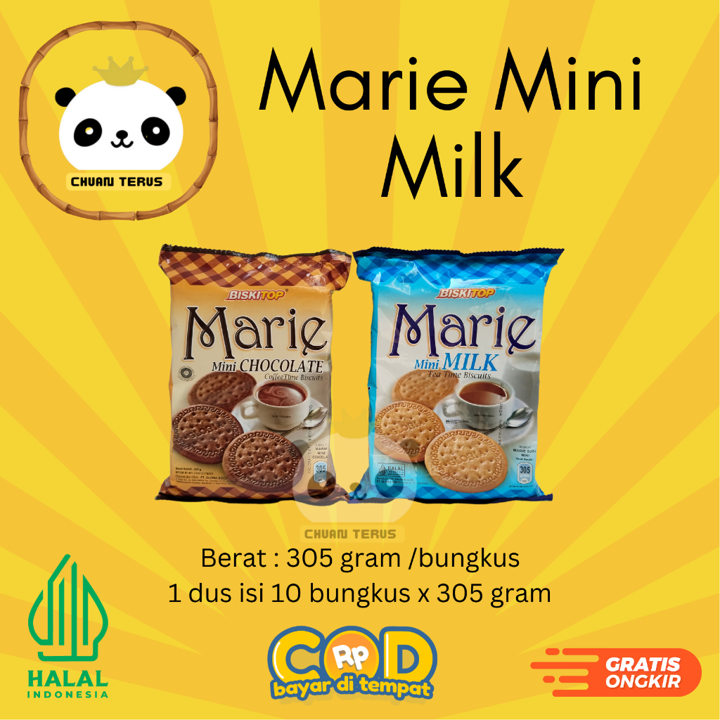 

BISKITOP GLORIA Marie Mini Milk & Chocolate 305 gr-Biskuit Anak Dewasa Enak dan renyah