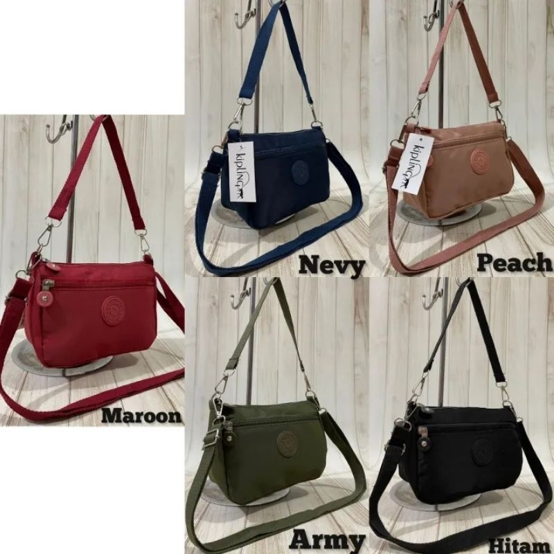 POUCH/ TAS SELEMPANG/DOMPET NYLON IMPORT WANITA 2Sleting (2tali)