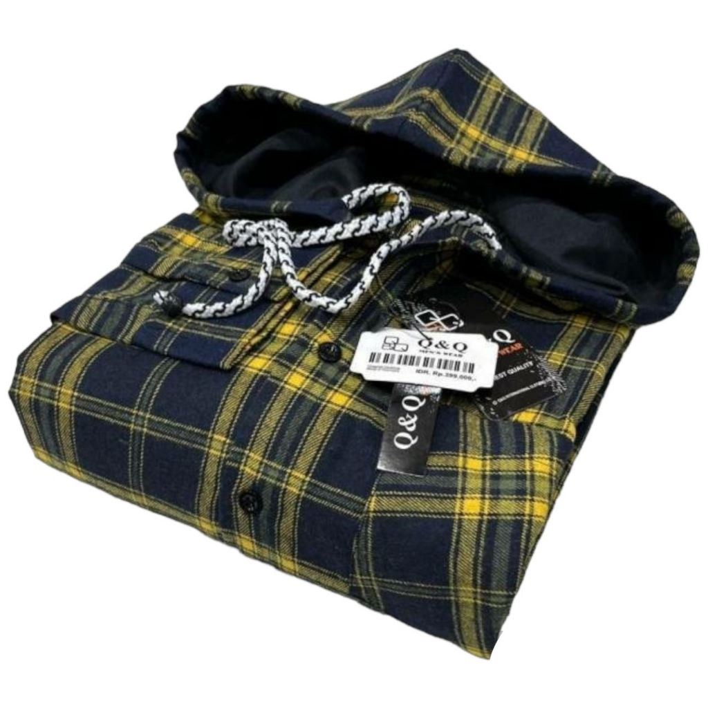 Kemeja Flanel Hoodie Jumbo Lengan Panjang Big Size XXL XXXL XXXXL Motif Kotak Hem Kupluk Kasual Qual
