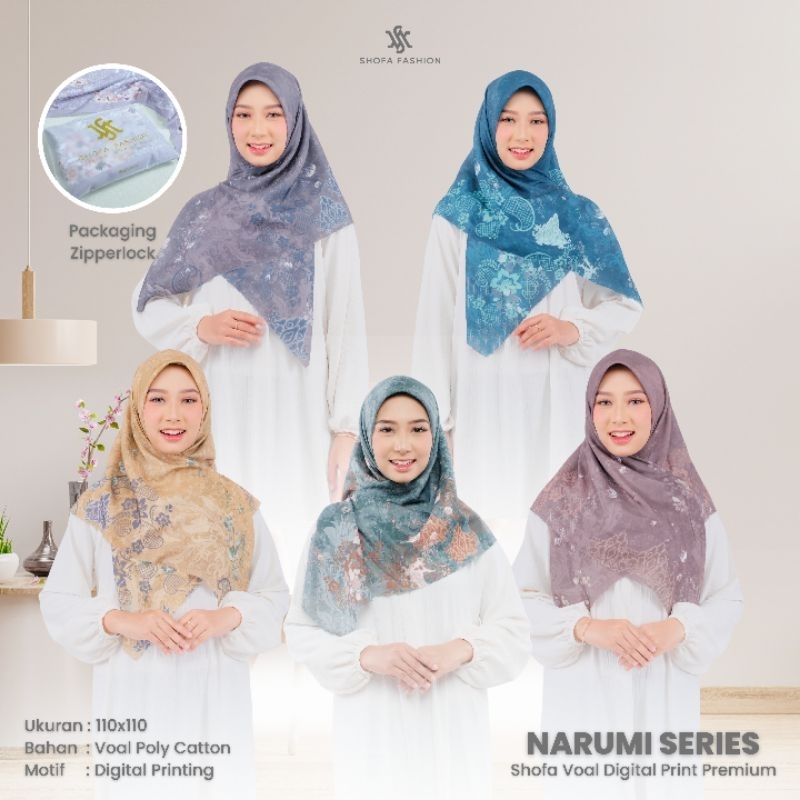 Shofa fashion - Narumi series Hijab segi empat voal motif digital printing packing ziperlock
