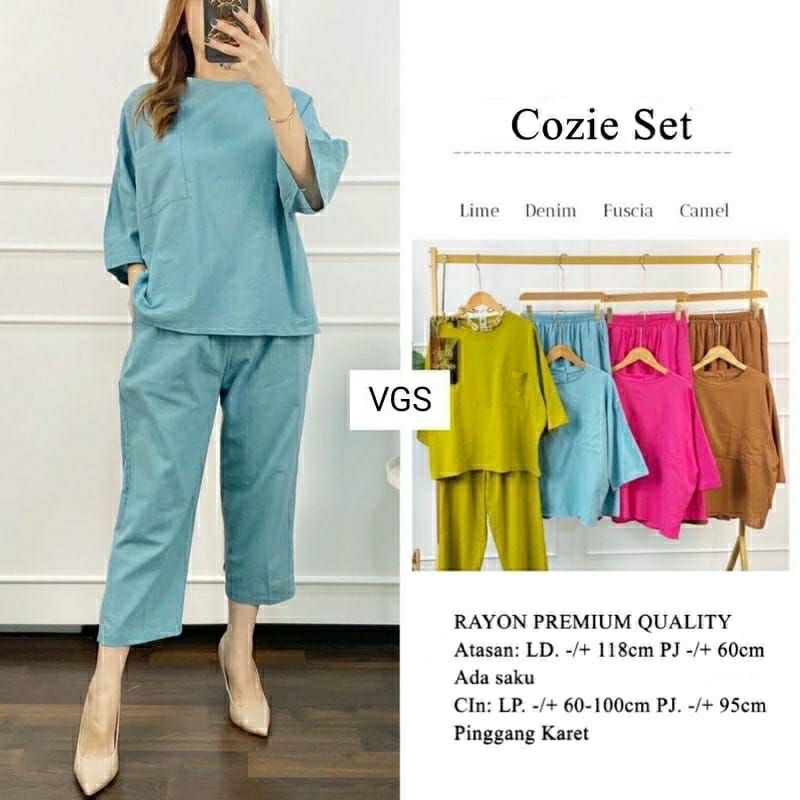 Setelan Wanita Cozie Set top pants/ Setelan Wanita Kekinian / One Set Wanita Rayon Premium