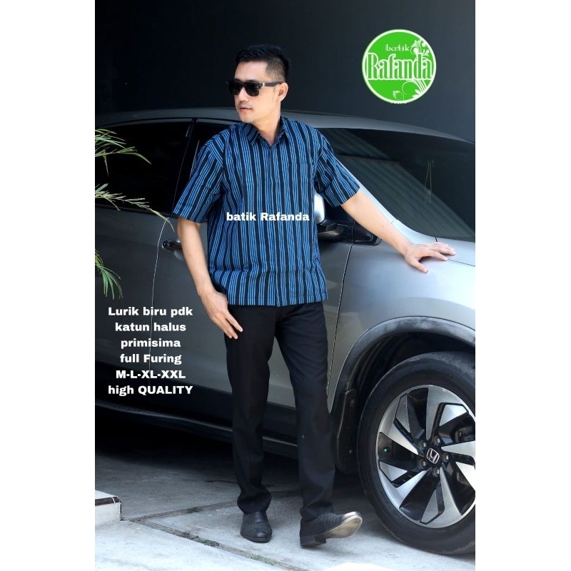 Lurik Biru Kemeja Batik Pria Lengan Pendek