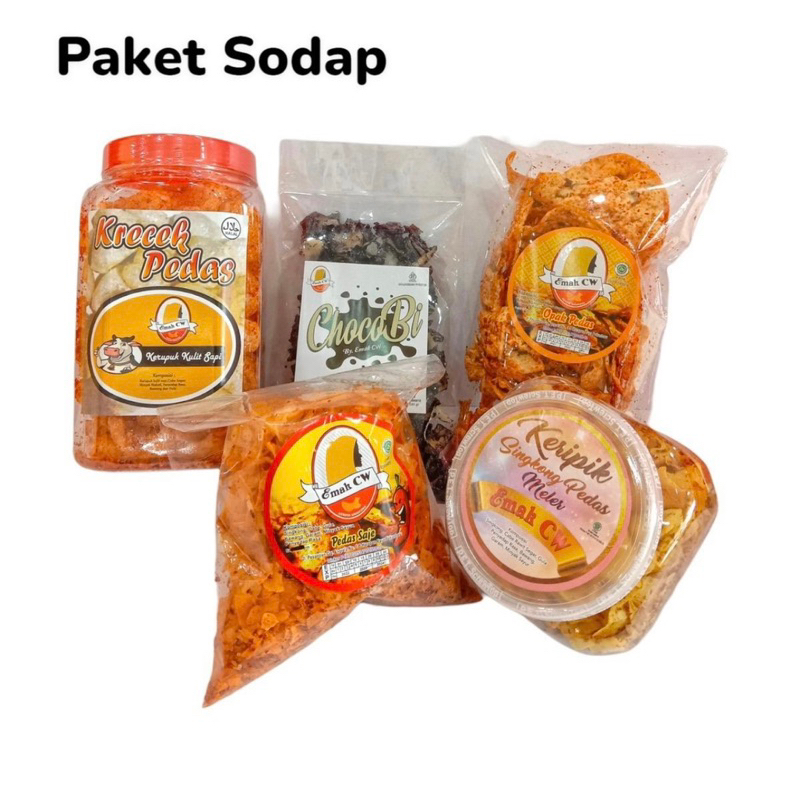 

5 Pcs Paket Keripik Sodap ( Kreceh Pedas Kecil, ChocoBi, Opak Pedas, Pedas Saje, Pedas Meler )