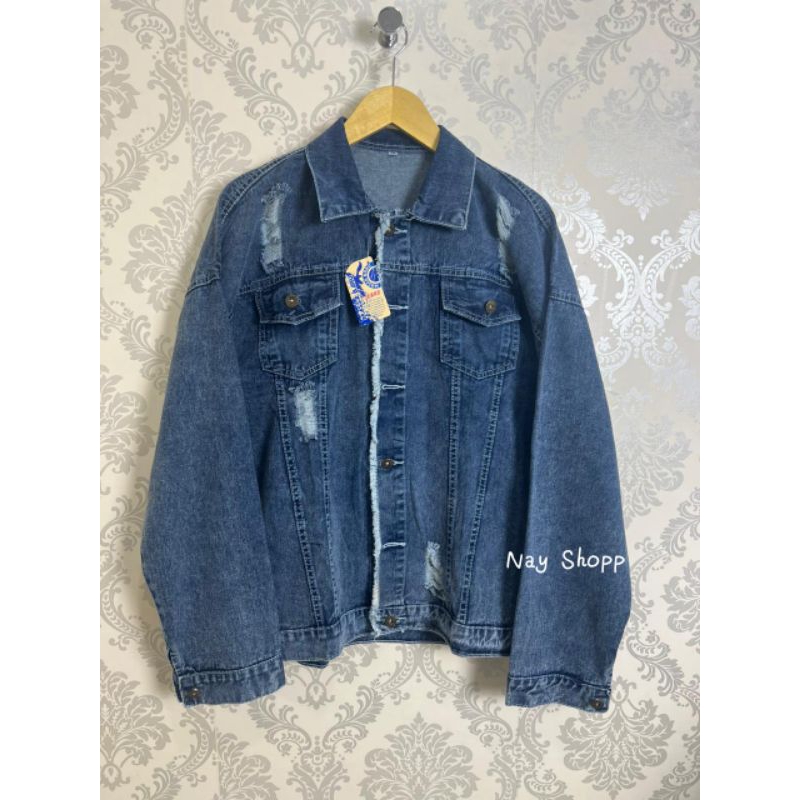 Jaket Jeans Oversize Denim Wanita Jaket Jeans Wanita Sobek Jaket Wanita Jumbo Kekinian Jaket cewek l