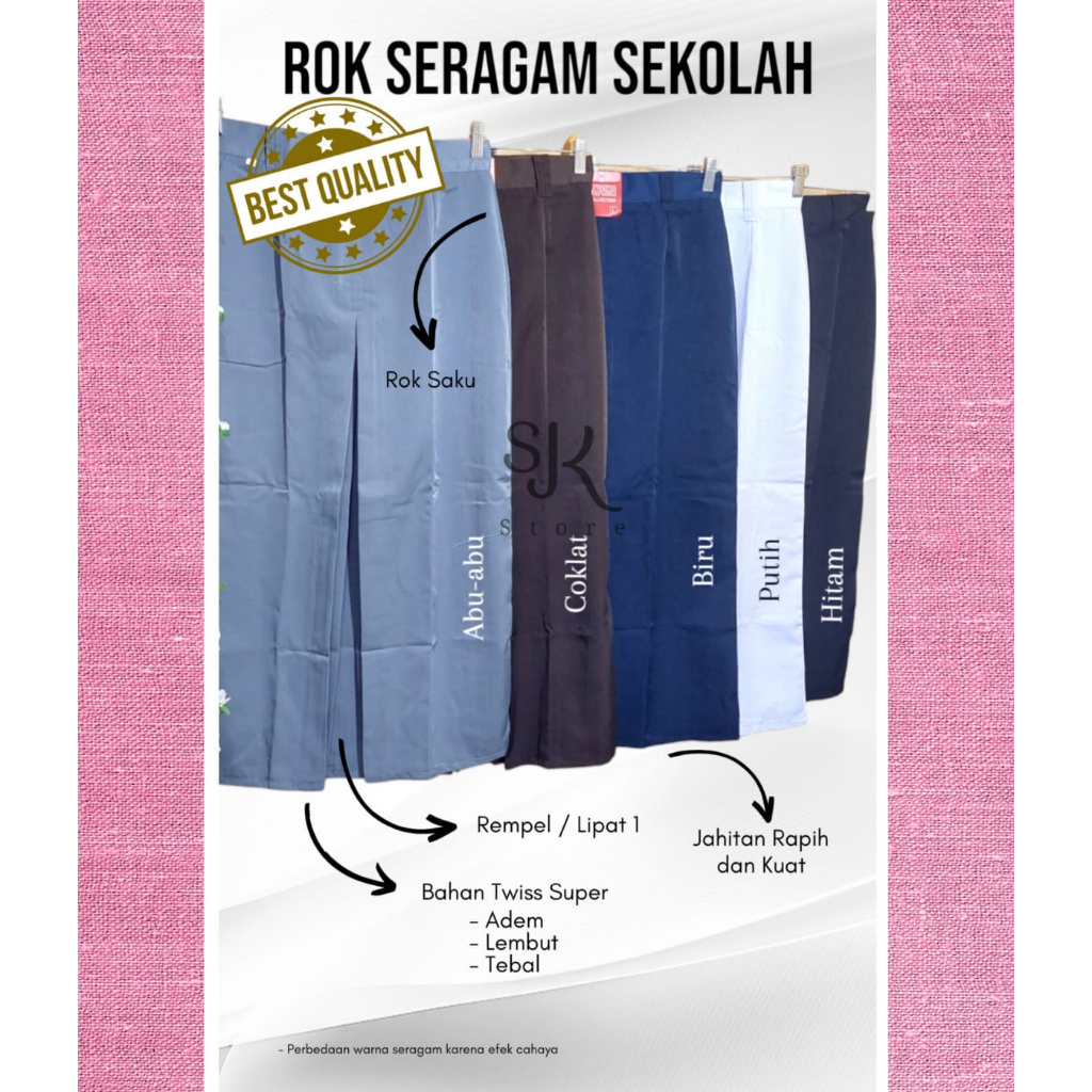 Rok Panjang Rempel/Lipat 1 Sekolah SMP/SMA Kain Licin Warna Abu//Biru//Coklat//Putih//Hitam