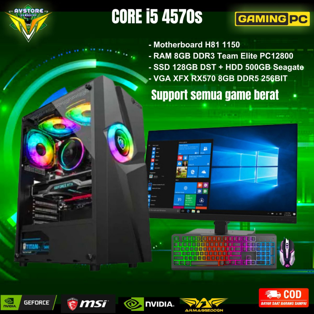 Pc Gaming Fullset Ful set Pc Cpu Gaming Fulset Rakitan i5 4570s Ram 8gb Ssd 128gb Hdd 500gb Vga XFX 