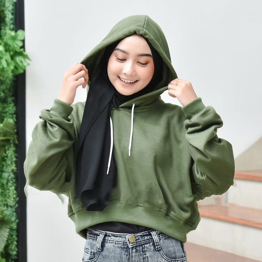 Sweater Hoodie Wanita Crop Polos Premium