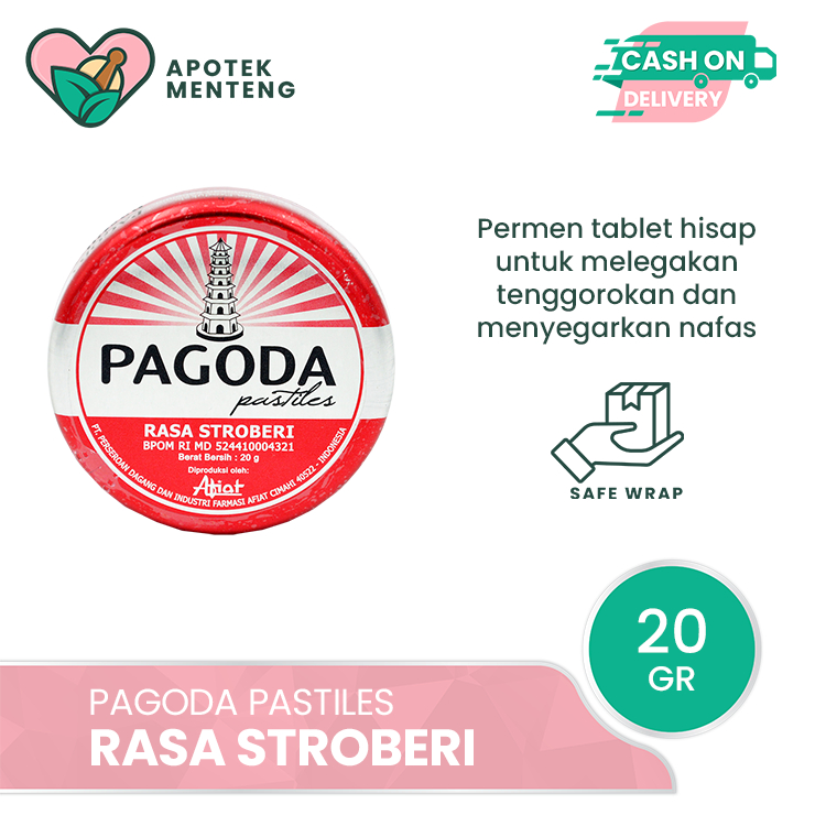 

Pagoda Pastiles Rasa Stroberi 20 Gram - Permen Pelega Tenggorokan