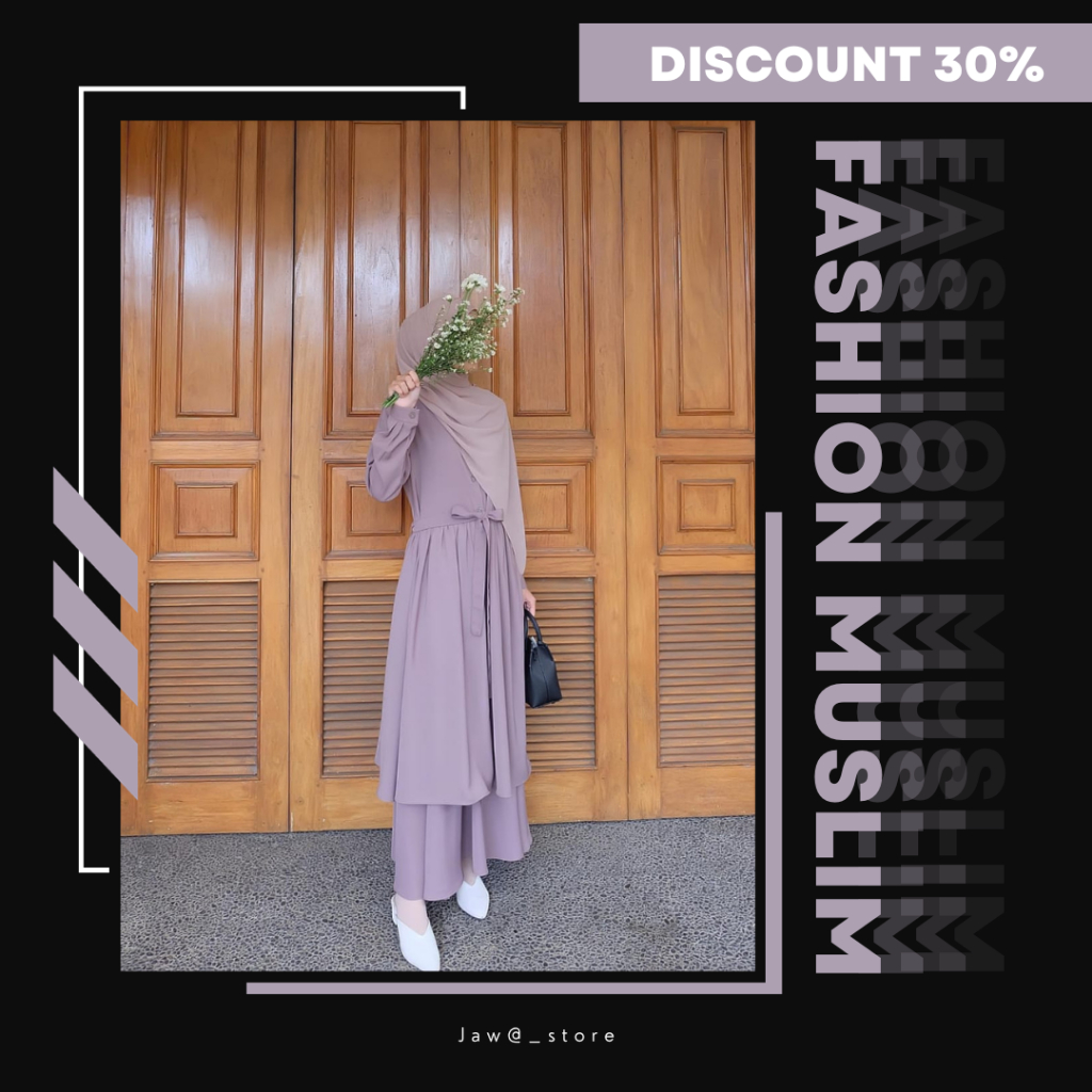 Baju Gamis Syar’i Pakaian Wanita Muslim Terbaru  1 Set ( Outer + Rok )