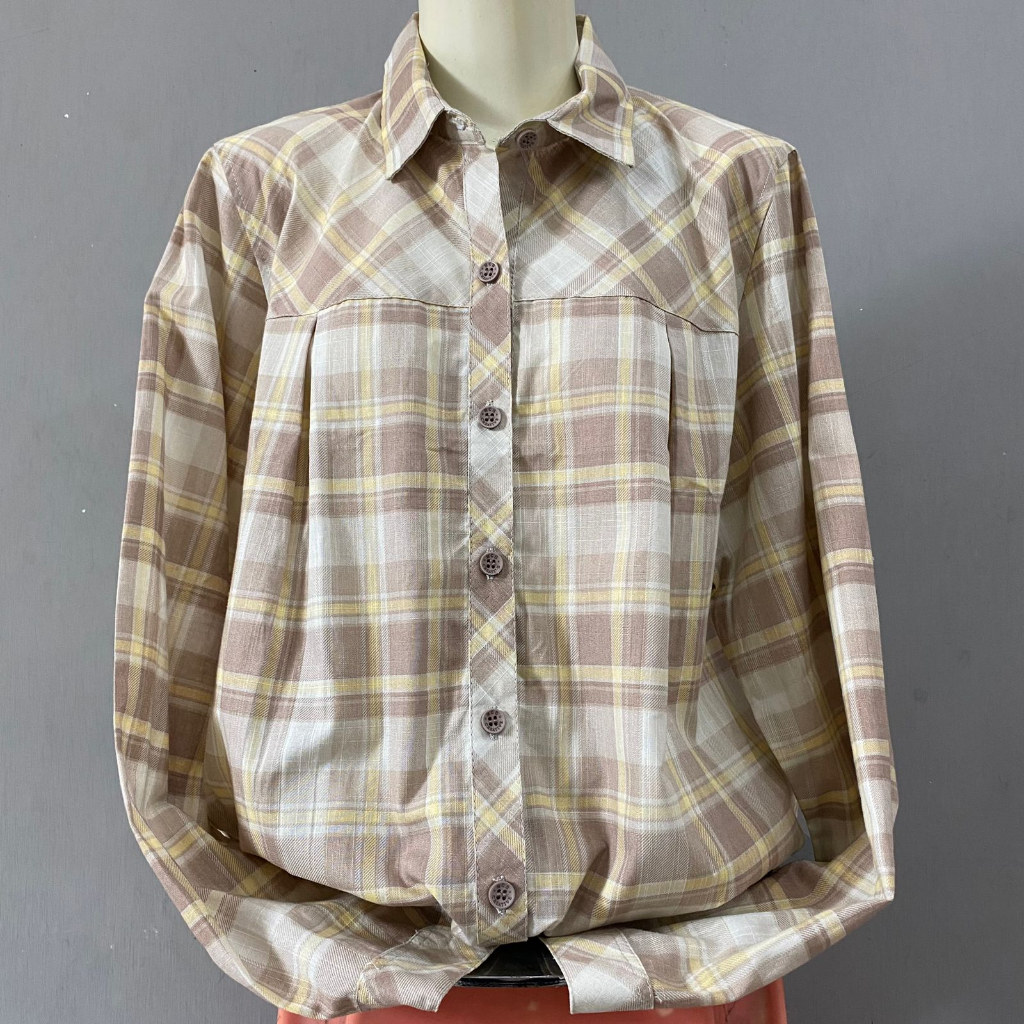 KEMEJA KOTAK KOTAK WANITA MCB LADIES CREAM GARIS KUNING 5106023.6/6 LENGAN PANJANG