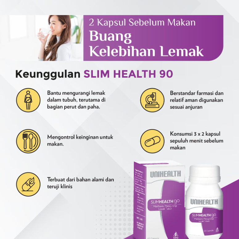 Obat Diet Pembakar Lemak Slim Health 90 Obat Diet BPOM Obat Diet Herbal Obat Pembakar Lemak