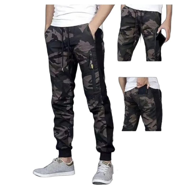 BAHAN TEBAL CELANA JOGGER LORENG PRIA CAMO ARMY LORENG