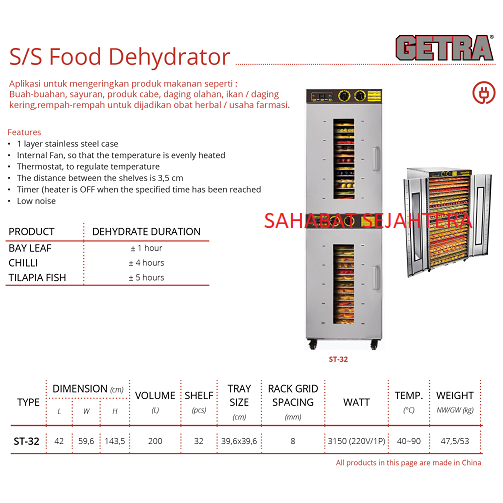 GETRA Food Dehydrator ST-32 Alat Pengering Makanan