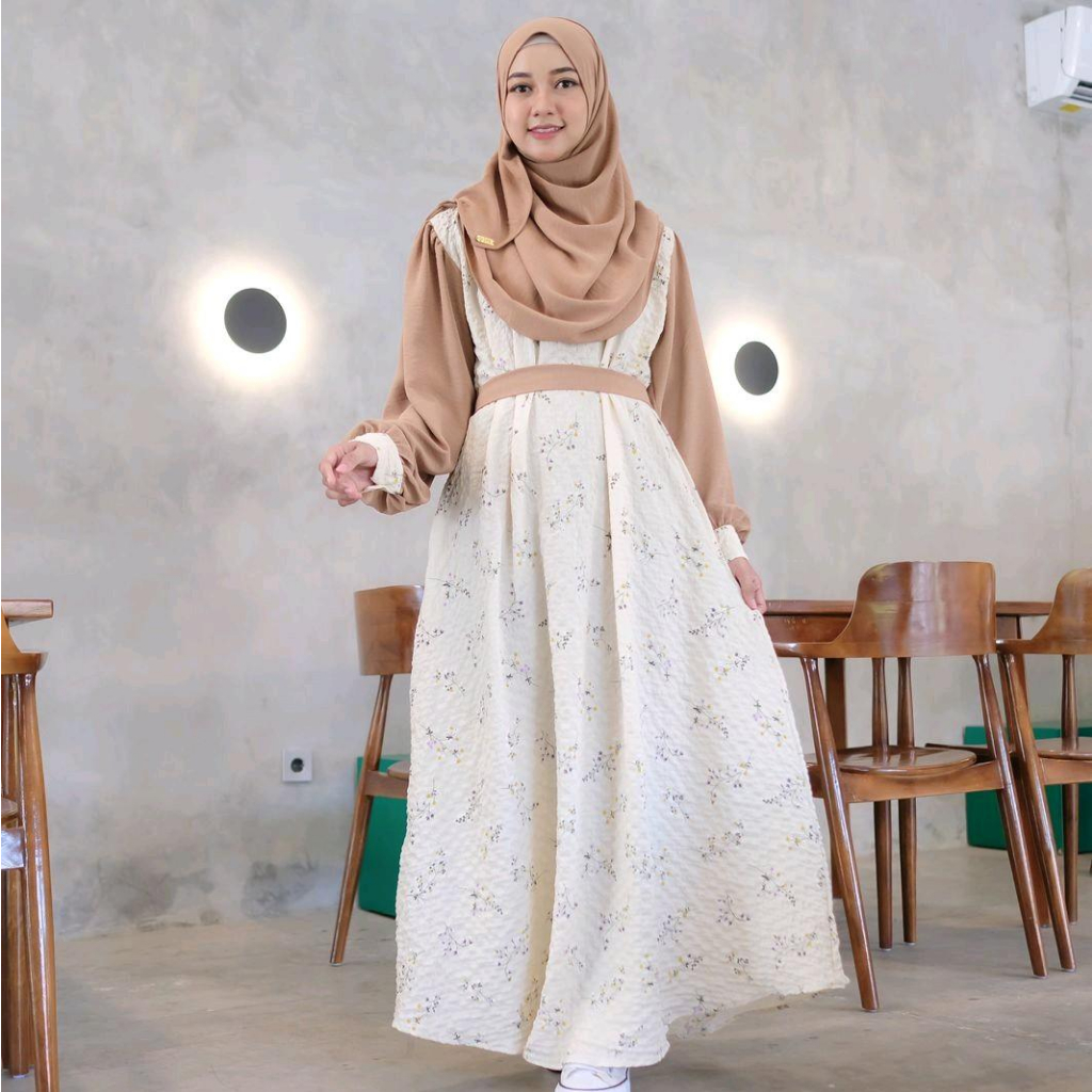 SYK GAMIS Dania Set Syari Wanita Dewasa Remaja Muslim Syari Bahan Crinkle Airflow Premium nyaman, te