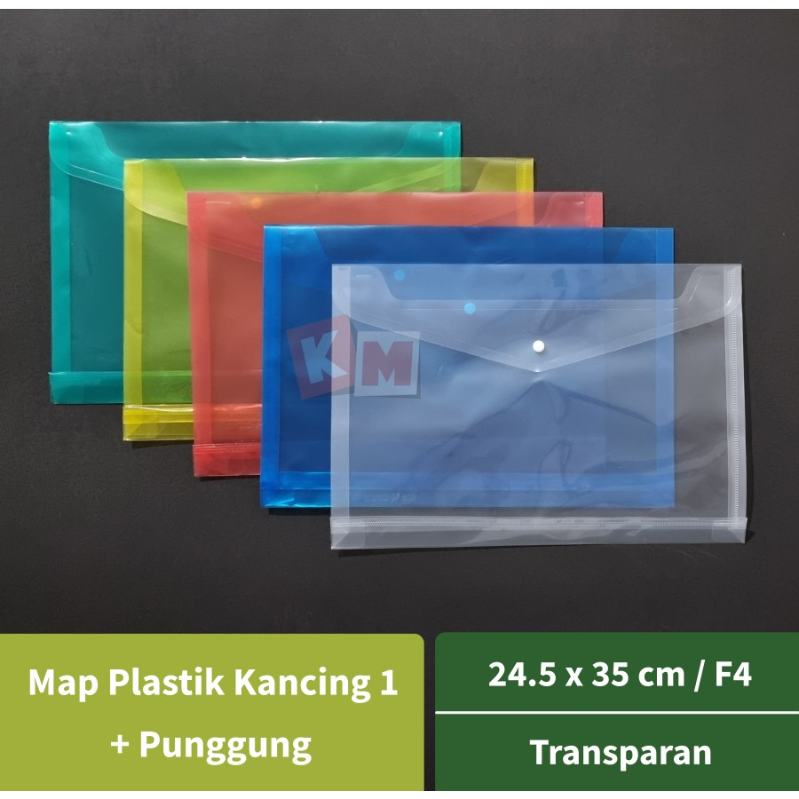 

Map Plastik Kancing 1 + Punggung F4 Folio Transparan / Merk Acak