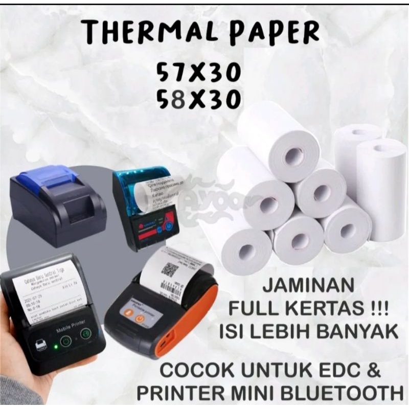 

Kertas Thermal murah 58/57x30mm harga per 5 Pcs