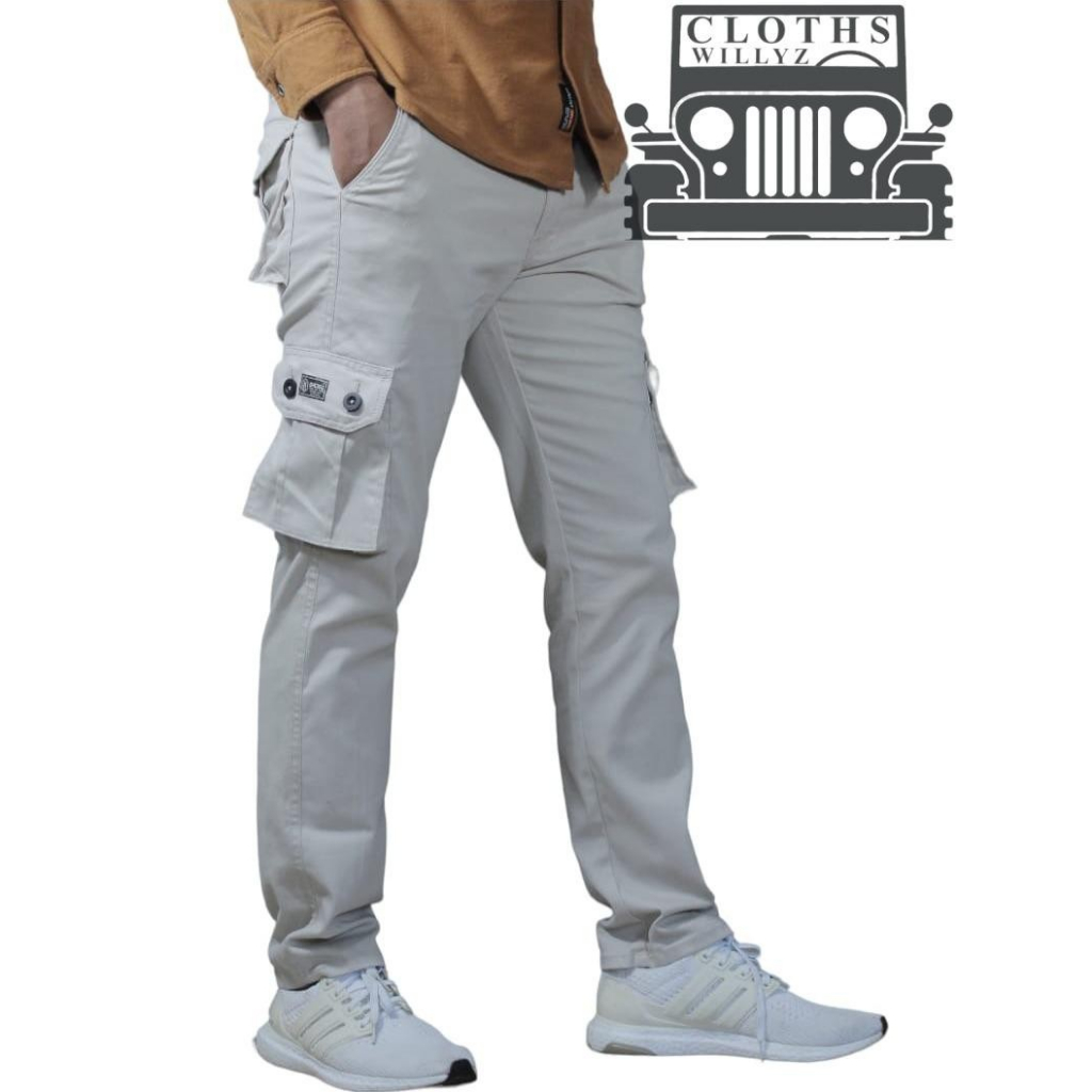 Celana Panjang Cargo Stretch Quality Pria Style Cream Vintage Terbaru