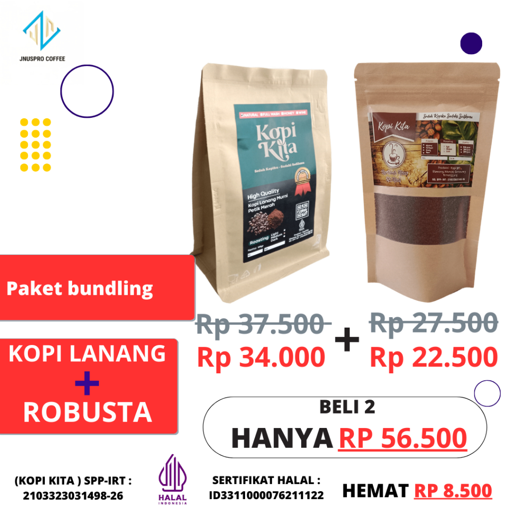 

PROMO!!! Paket Bundling Kopi Kita Kopi lanang+robusta kualitas premium murni petik merah