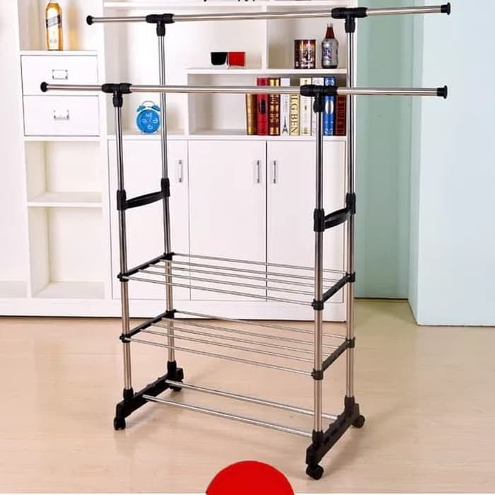 SHENAR TRIPLE STAND HANGER / RAK GANTUNGAN BAJU 3 SUSUN STAINLESS STEEL ANTI KARAT BONGKAR PASANG / 