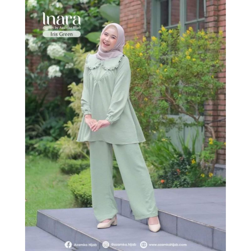 Inara one set by Azamka / oneset putih / oneset Sage / setelan