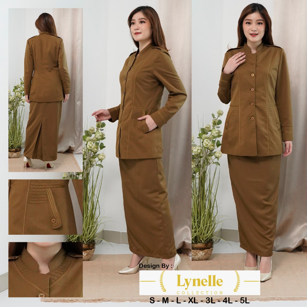 Blazer Wanita Seragam PNS PDH ASN Guru dengan Kerah Shanghai / Mandarin Kantong Samping Detail Lipat