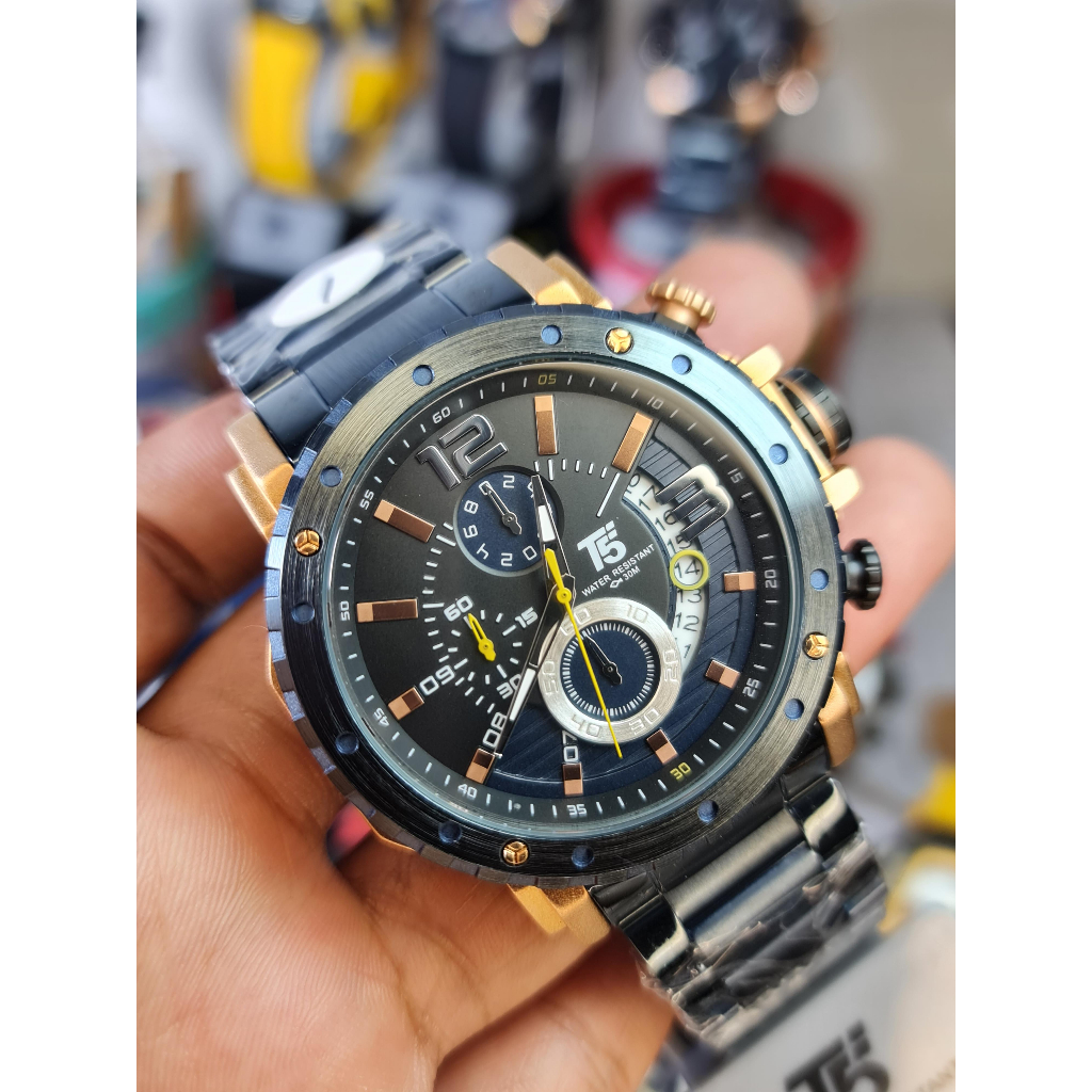 [SALE] TimelessCorp - Jam Tangan Pria Cowok T5 H 3746G Stainless Stopwatch Original