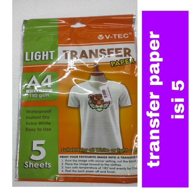 

( V- TEC) light transfer paper isi 5 sheet 150gsm ukuran A4