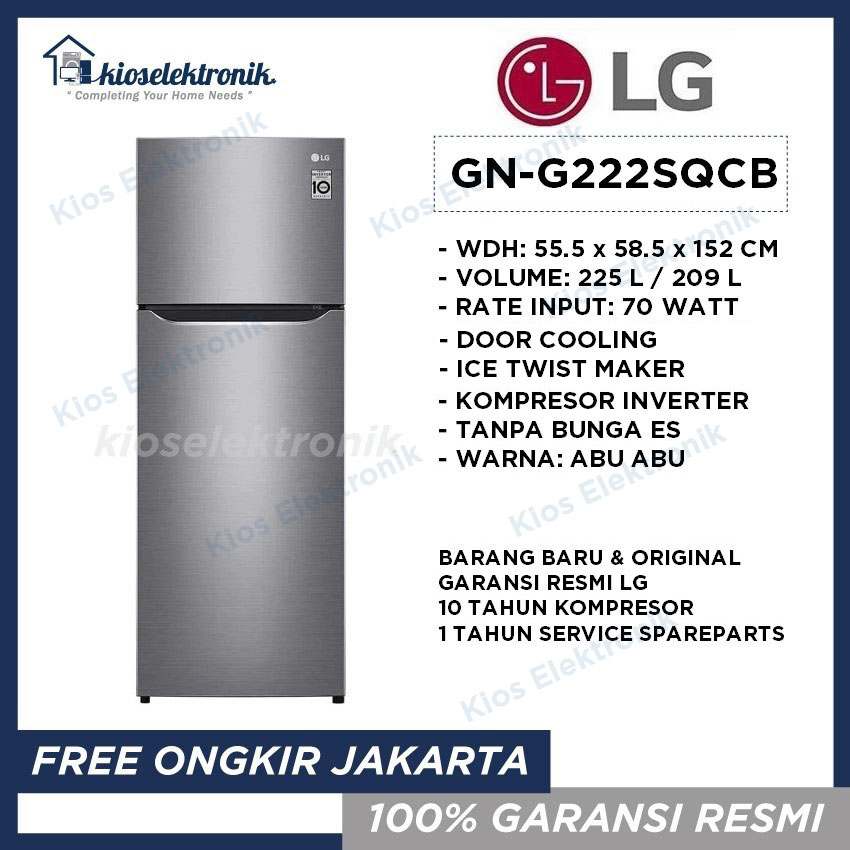 LG GN-G222SQCB Kulkas 2 Pintu - Inverter - 225L - GNG222SQCB