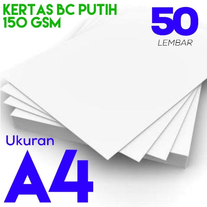 

[50 LBR] Kertas BC Putih 150 gsm ukuran A4 | isi 50 lembar