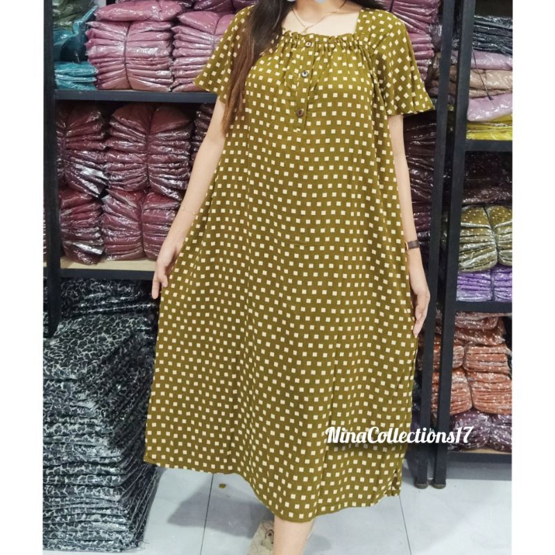 Daster Dress Fuji Model Kancing Rayon Premium Tebal Kerut Busui Bumil  Friendly Cantik/ Daster Rayon
