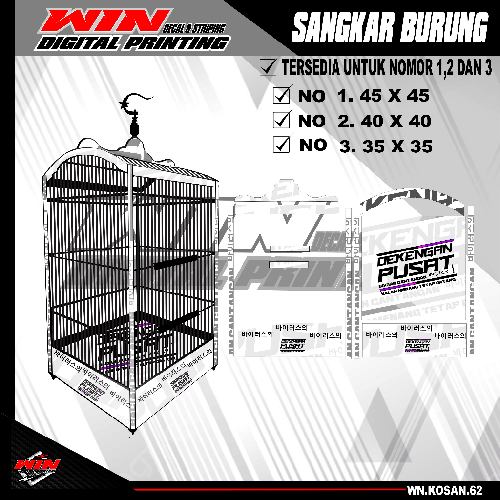 Stiker Decal Sangkar Burung Kotak, Kosan, Persegi, Ebod No. 1, 2, 3 Sangkar kacer,pentet