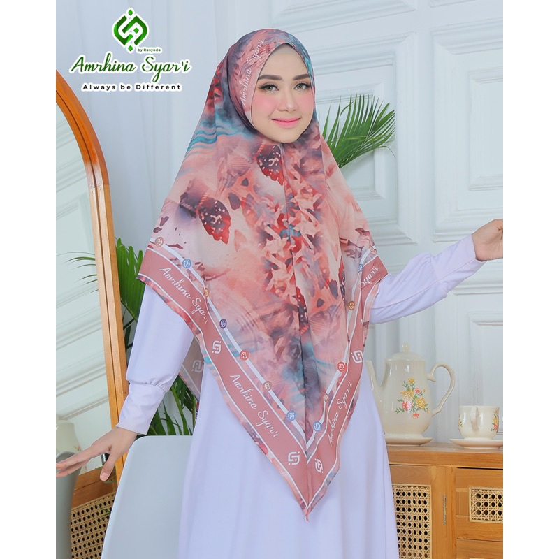 Hijab Terbaru /Amrhina Syari/Khimar Printing Jumbo (Pich) A06