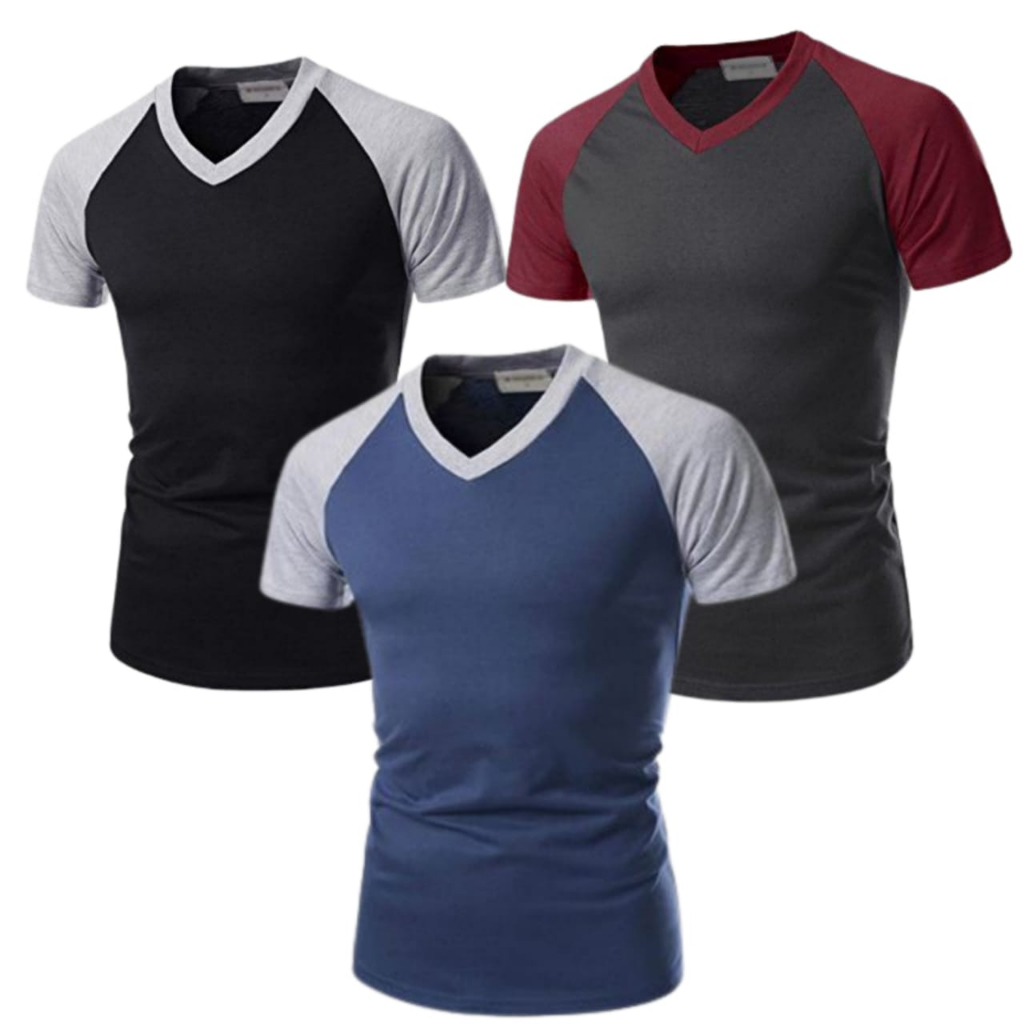 baju kaos paket 3 pcs kerah v neck lengan pendek polos kombinasi warna kaos pria