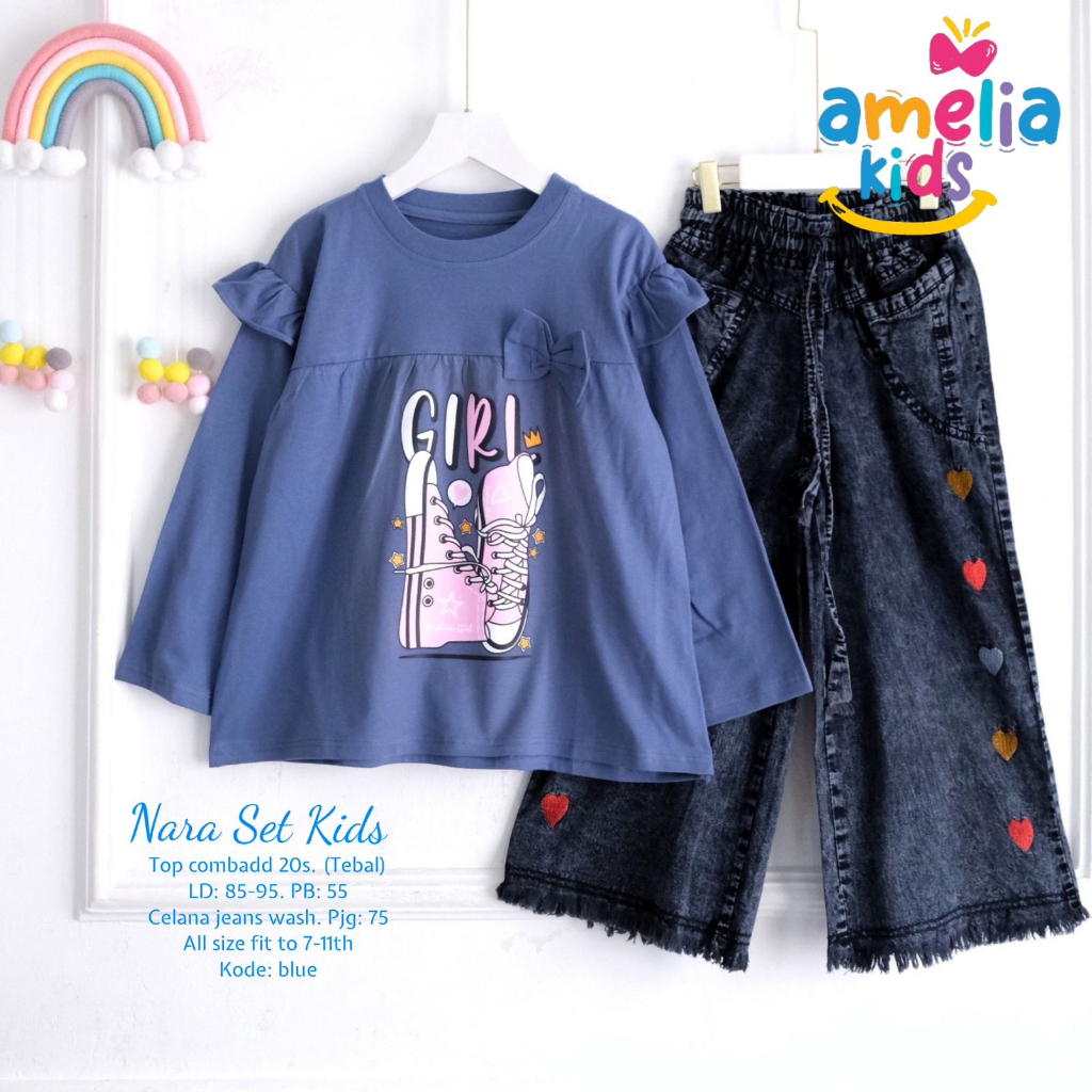 NARA SET KIDS SETELAN BAJU ANAK PEREMPUAN KAOS KATUN COMBED PREMIUM DAN CELANA KULOT JEANS ONESET AN