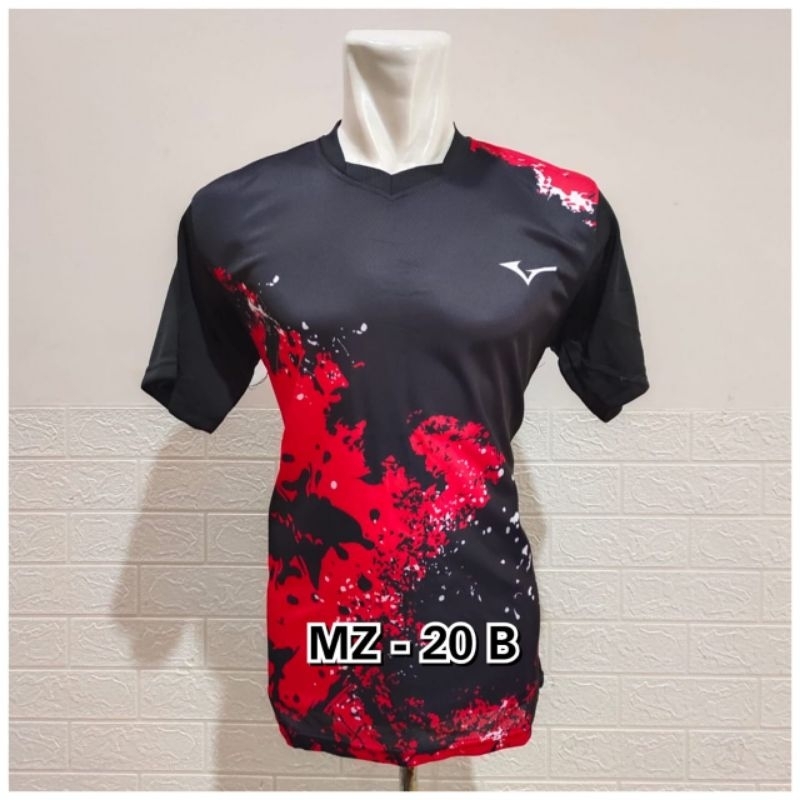 baju atasan olahraga voli Jersey volley baju badminton pria dan wanita mizu no printing hitam merah