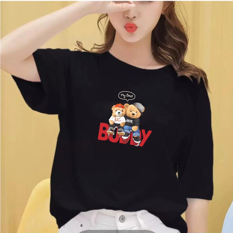 kaos atasan wanita 100rb dapat 6 motif bear buddy bahan babyterry