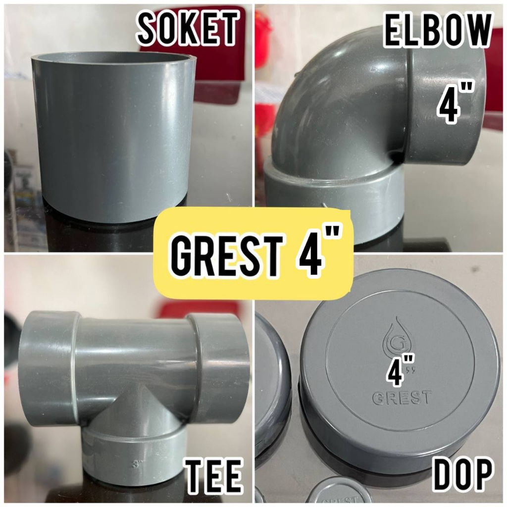 GREST Elbow Tee Dop Soket PVC 4 inch