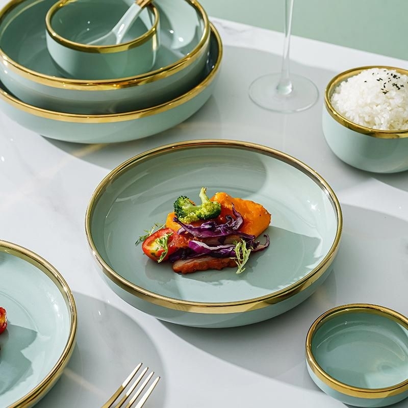 Queensa piring makan mewah set warna hijau