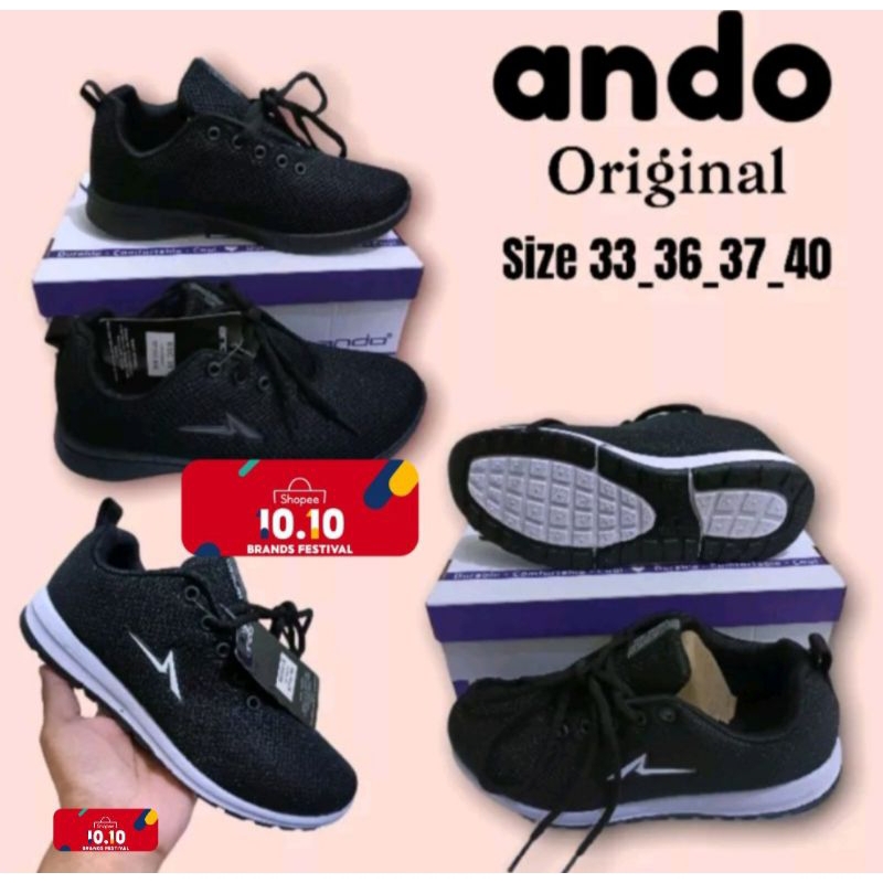 SEPATU SEKOLAH ANDO HITAM PUTIH / SEPATU ANDO ORLIN ORIGINAL 100% .sepatu - Hitam Putih